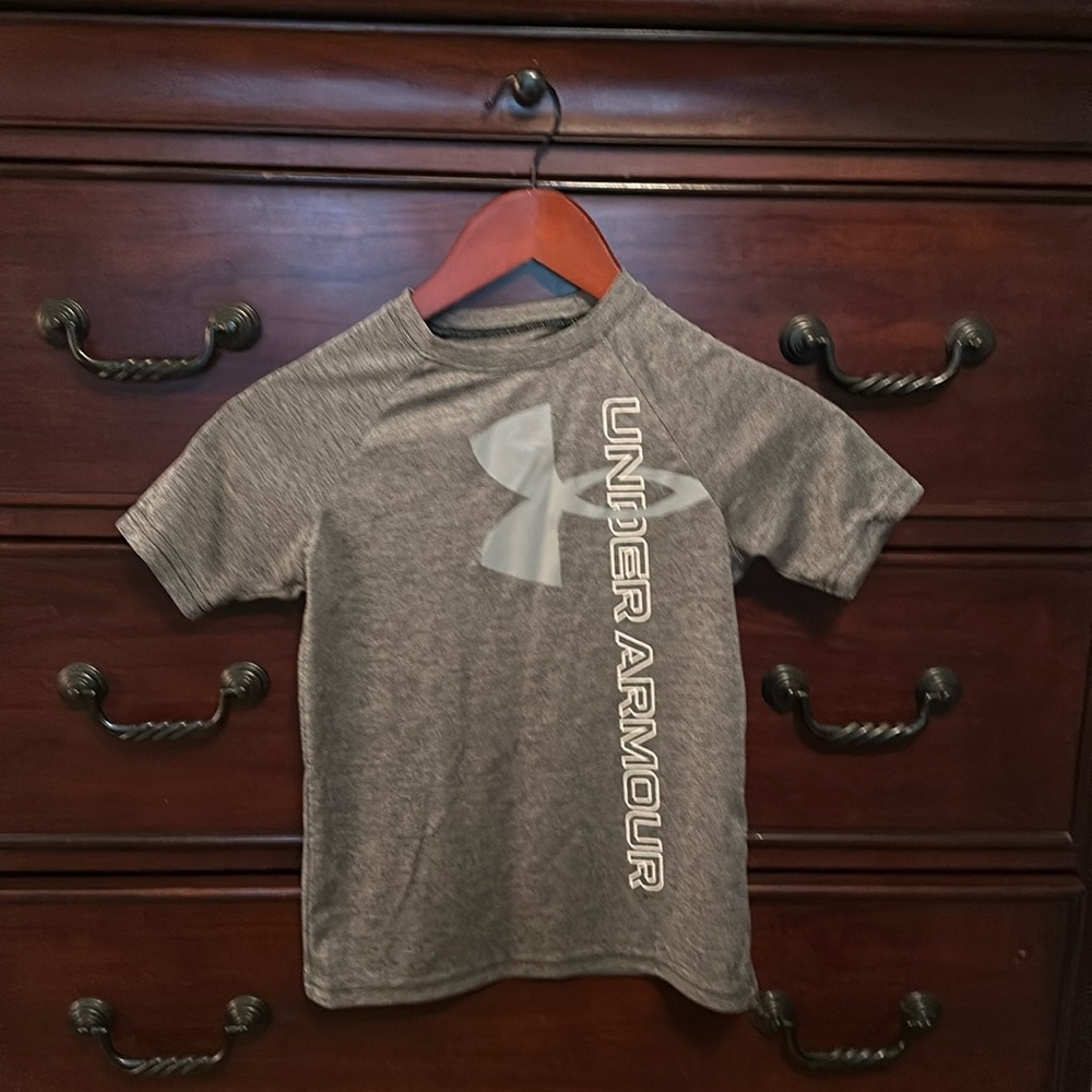 Gray, dry fit tee